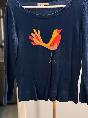 Banana Republic Navy Crewneck Sweater with Colorful Bird Graphic